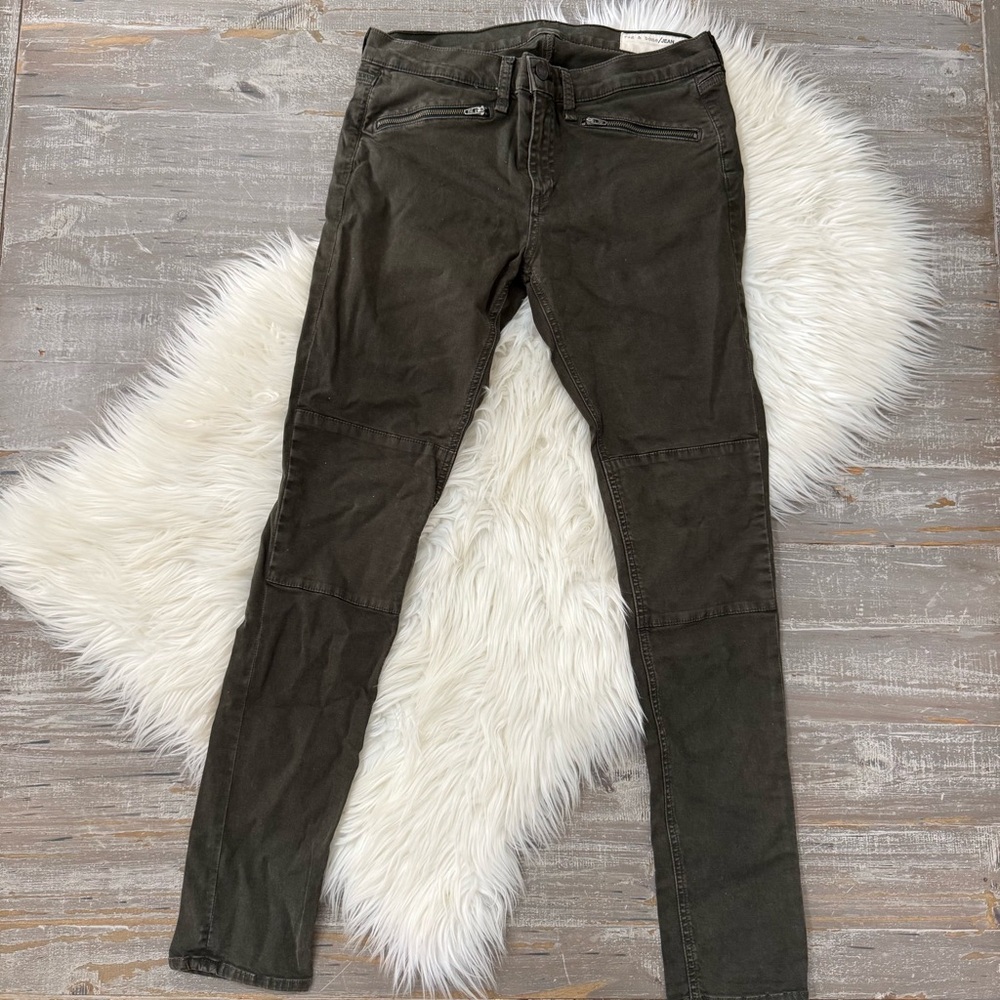 RAG & BONE Ridley Moto Wax Dark Olive Skinny Jeans - Picture 4 of 6